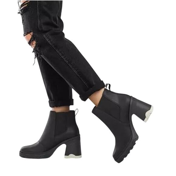 Sorel Women’s Brex Leather Chelsea Ankle Rain Boots Sz 12 Rainboots Black White - Picture 1 of 14